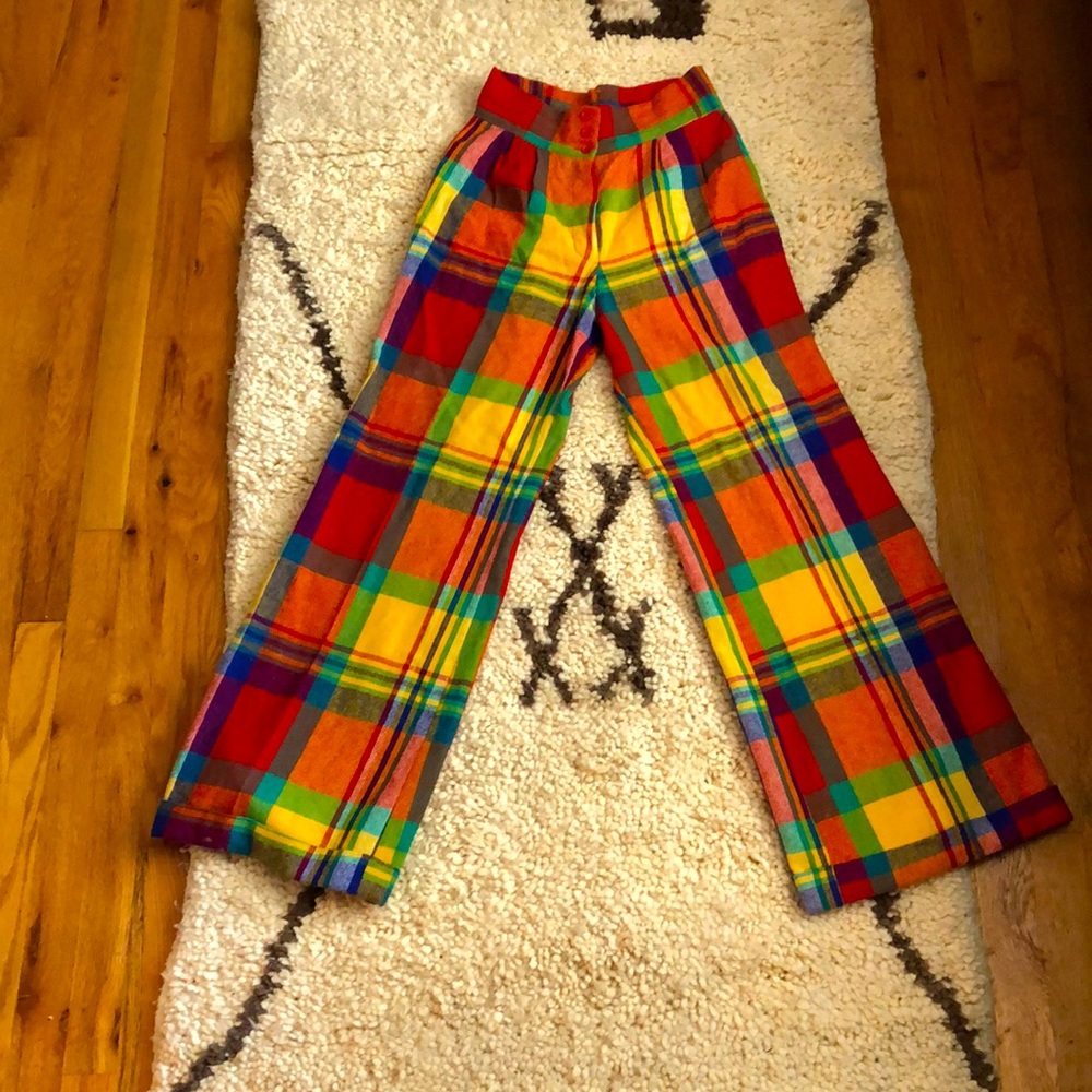 Vintage Plaid 70s High Wasted Wool Bell Bottoms